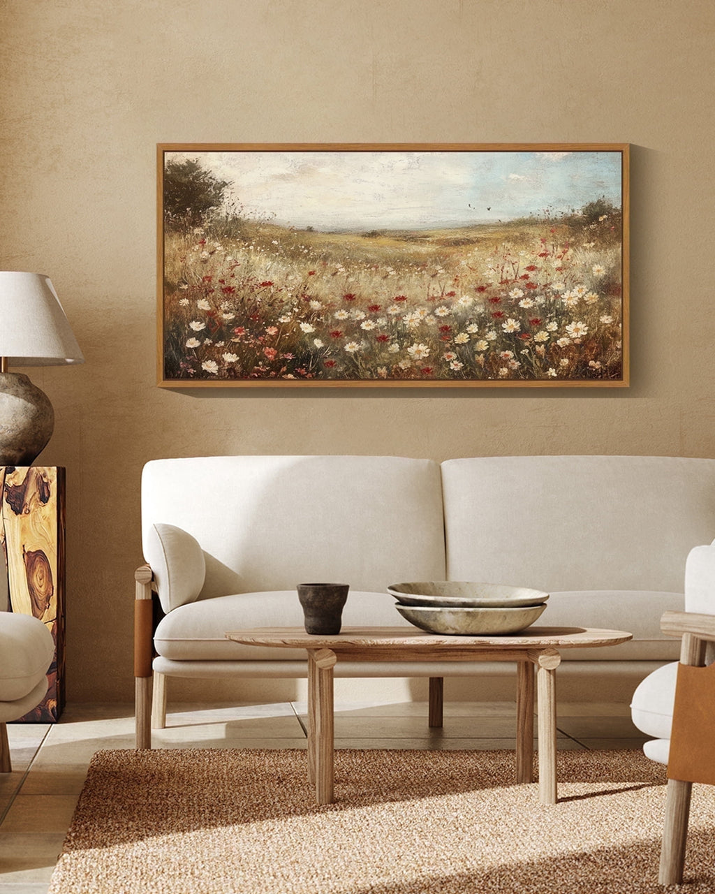 Drsoum 20x40in Natural Framed Rustic Floral Wall Art Landscape Wall Prints Farmhouse Hallways Dining Rooms Bedroom Living Rooms Decor