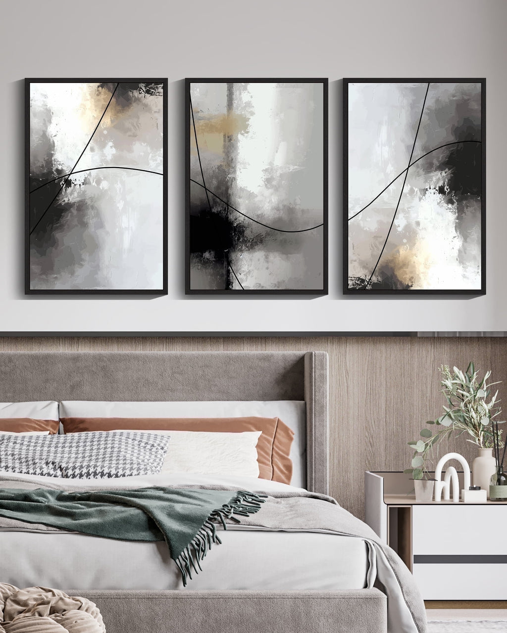 Drsoum Abstract Wall Art 16x24in3pcs Black Framed Minimalism Print Artwork for Bedroom living room Dining room Kitch