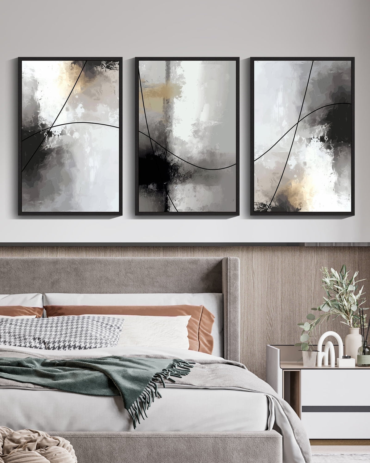Drsoum Abstract Wall Art 16x24in3pcs Black Framed Minimalism Print Artwork for Bedroom living room Dining room Kitch