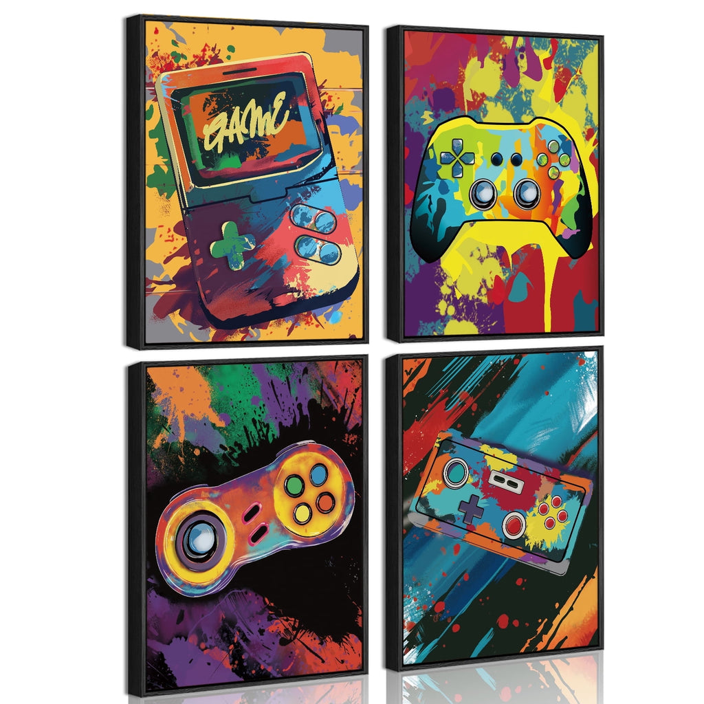 Drsoum Bedroom Game Wall Boy Gamer Room Decor Art Print Artwork for Bathroom Hallway Kitch 8x10in4pcs Black Framed