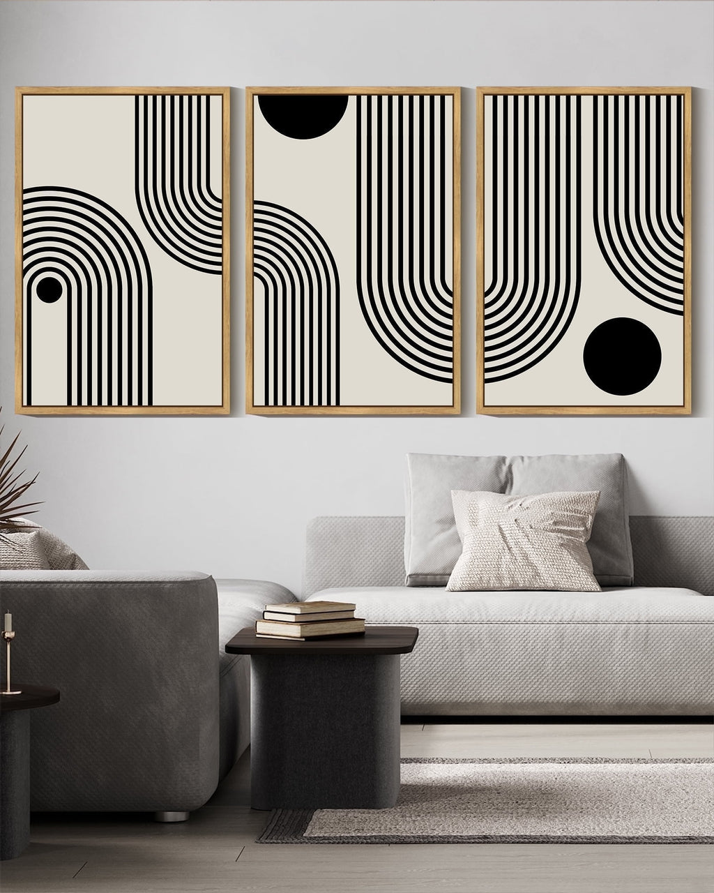 Drsoum Black Minimalism Abstract Boho Wall Art 16x24in3pcs Natural Framed Bohemian Decor Ready To Hang