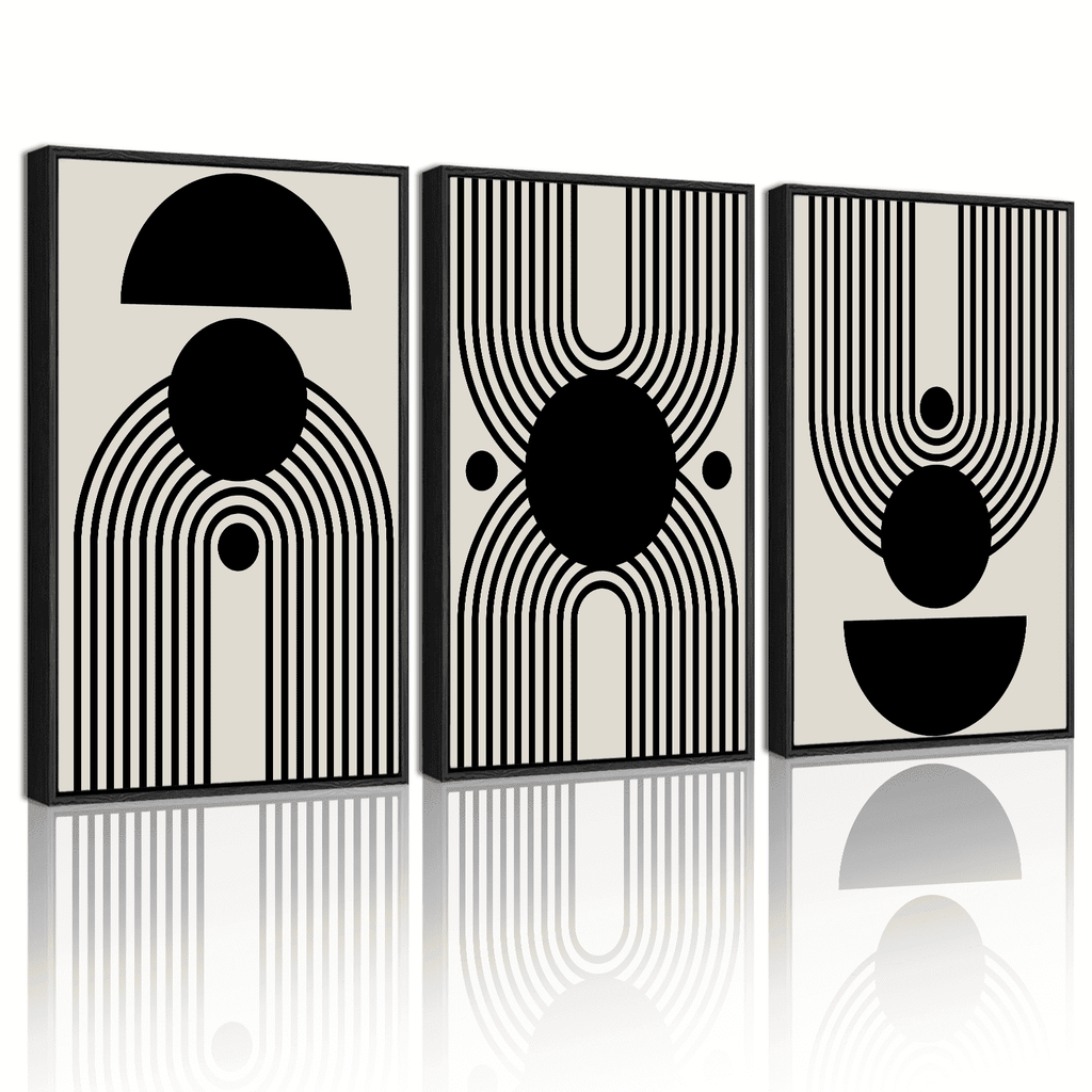 Drsoum Black and White Abstract Wall Art 16x24in3pcs Black Framed Minimal Decor Duotone Dark Brush Stroke Prints Shapes Illustrations Modern Art Ready To Hang