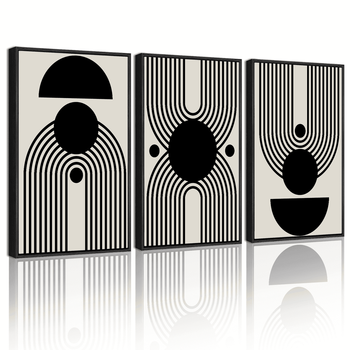 Drsoum Black and White Abstract Wall Art 16x24in3pcs Black Framed Minimal Decor Duotone Dark Brush Stroke Prints Shapes Illustrations Modern Art Ready To Hang