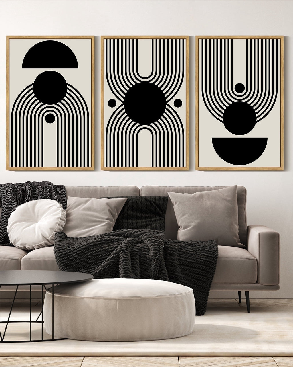 Drsoum Black and White Abstract Wall Art 16x24in3pcs Natural Framed Minimal Decor Duotone Dark Brush Stroke Prints Shapes Illustrations Modern Art Ready To Hang