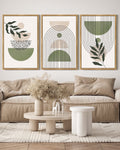 Drsoum Bohemia Art Modern Prints 16x24in3pcs Natural Framed Bohemain Printing Abstract with Leaf & Sun Lines Decor