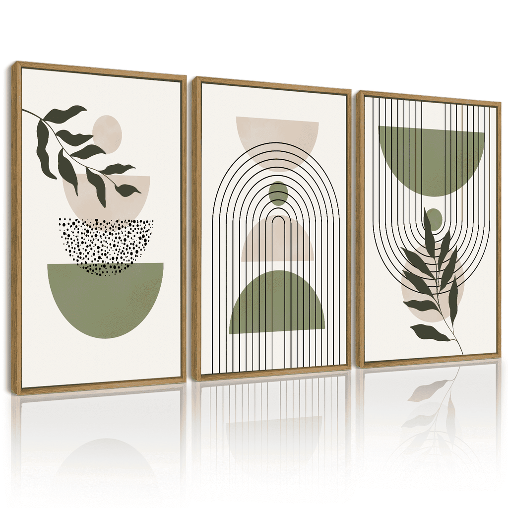 Drsoum Bohemia Art Modern Prints Framed Bohemain Printing Abstract with Leaf & Sun Lines Decor 11x14in3pcs Natural