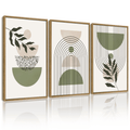 Drsoum Bohemia Art Modern Prints Framed Bohemain Printing Abstract with Leaf & Sun Lines Decor 11x14in3pcs Natural