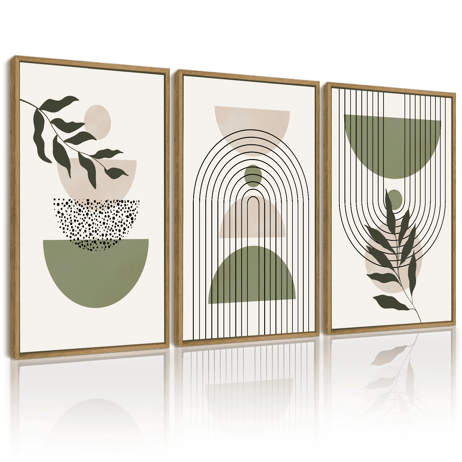 Drsoum Bohemia Art Modern Prints Framed Bohemain Printing Abstract with Leaf & Sun Lines Decor 11x14in3pcs Natural