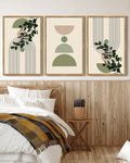 Drsoum Bohemia Decor 16x24in3pcs Natural Framed Modern Prints Abstract with Green Leaf Wall Printing Bedroom Living Room Decor