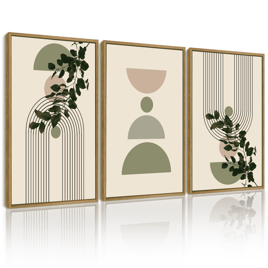 Drsoum Bohemia Decor Modern Prints Abstract with Green Leaf Wall Printing Bedroom Living Room Decor 11x14in3pcs Natural Framed