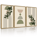 Drsoum Bohemia Decor Modern Prints Abstract with Green Leaf Wall Printing Bedroom Living Room Decor 11x14in3pcs Natural Framed