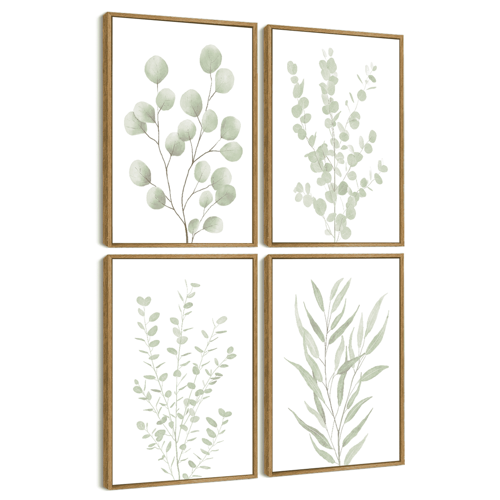 Drsoum Bohemia Wall Art Light Green Botanical Art Boho Leaf Decor for Bedroom Prints for Office 8x10in4pcs Natural Framed