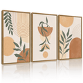 Drsoum Bohemia Wall Art Plant Boho Decor Room Mid Century Modern Abstract Sun Phases Painting 11x14in3pcs Natural Framed