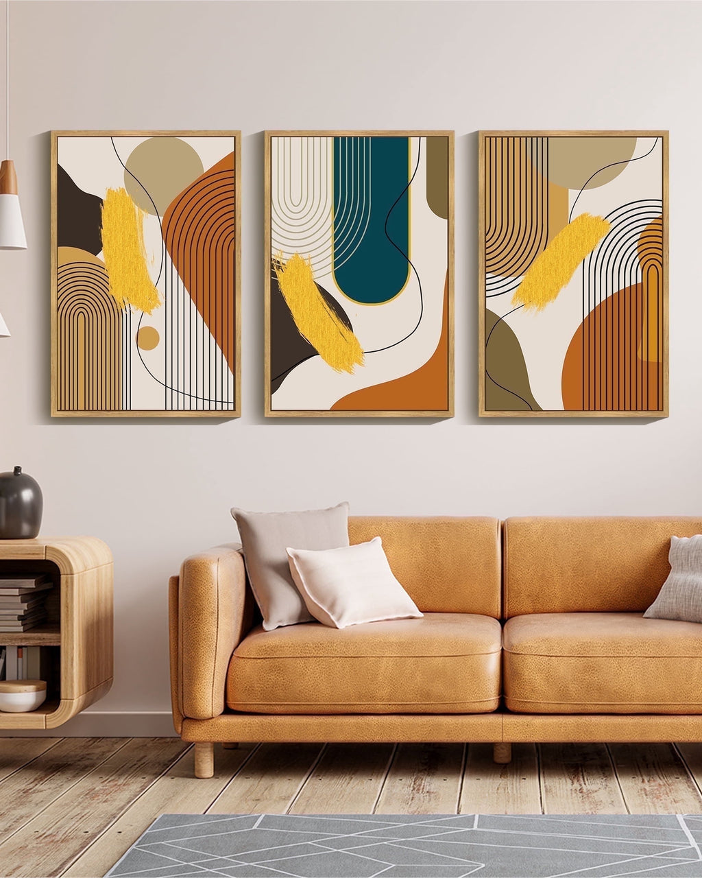 Drsoum Boho Abstract Wall Art 24x36in3pcs Large Natural Framed Modern Minimalist Luxury Gold Line Artwork Kitchen Dining Room Decor