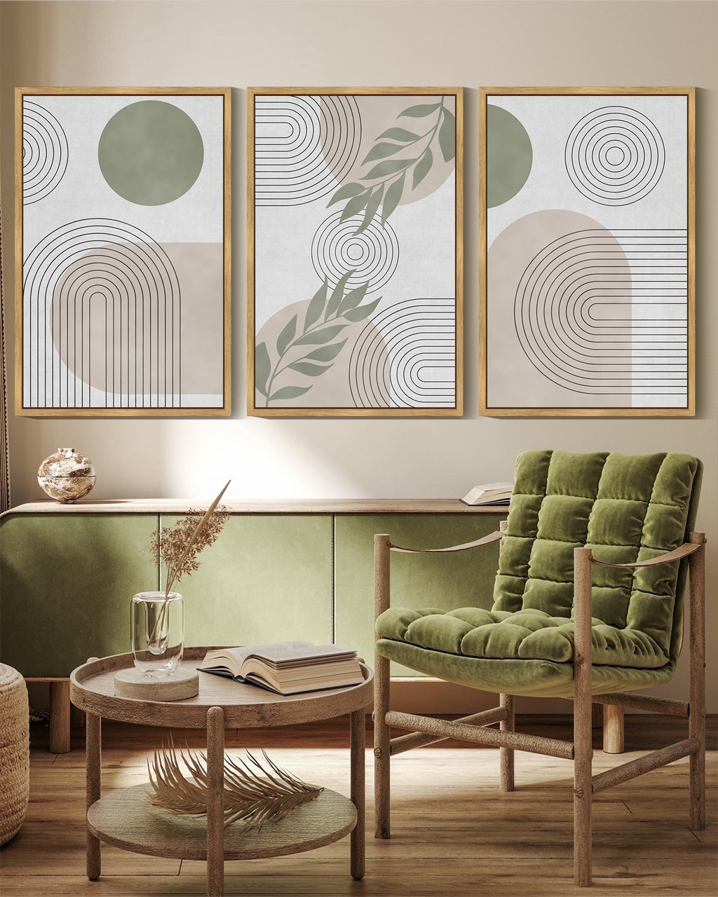 Drsoum Boho Botanical Wall Art 16x24in3pcs Natural Framed Mid Century Modern Abstract Boho Decor Bohemian Line Wall Painting Living Room Bedroom