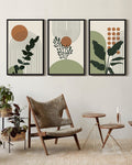 Drsoum Boho Plant Wall Art 24x36in3pcs Black Framed Bohemain Wall Printing Abstract Canvas Prints with Leaf & Sun Lines Bedroom Living Room Decor ﻿ ﻿