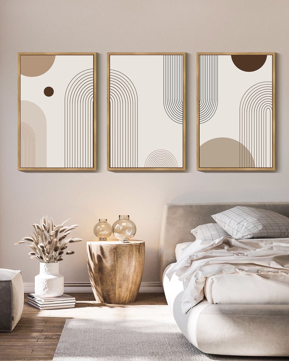 Drsoum Boho Wall Art 24x36in3pcs Large Natural Framed Minimalist Bohemain Wall Printing Abstract Canvas Prints Decor