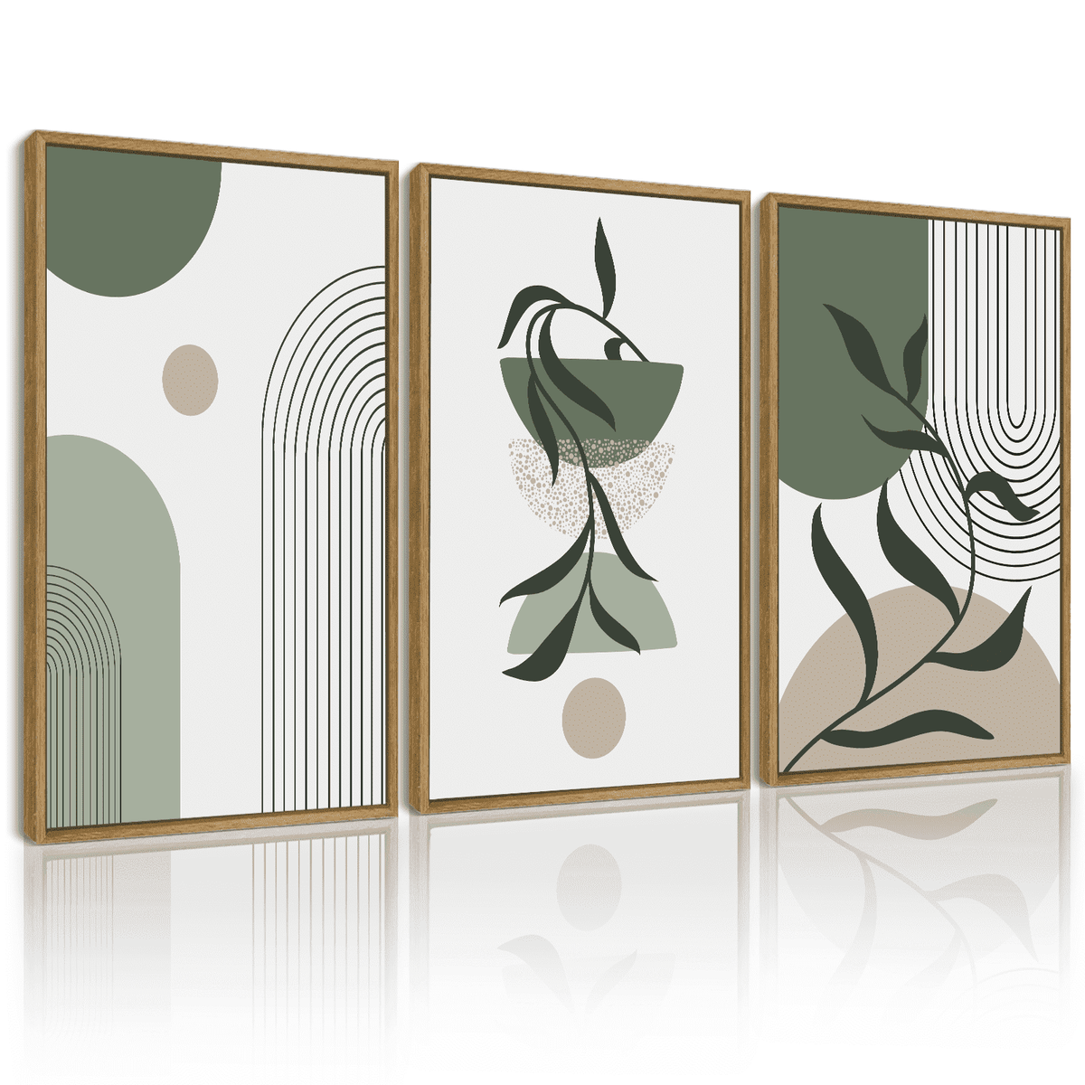Drsoum Boho Wall Art Green Modern Bohemia Abstract Geometry Prints for Bedroom 11x14in3pcs Natural Framed