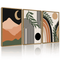 Drsoum Boho Wall Decor Modern Botanical Wall Art Minimalist Bohemian Moon Phases Painting 11x14in3pcs Natural Framed