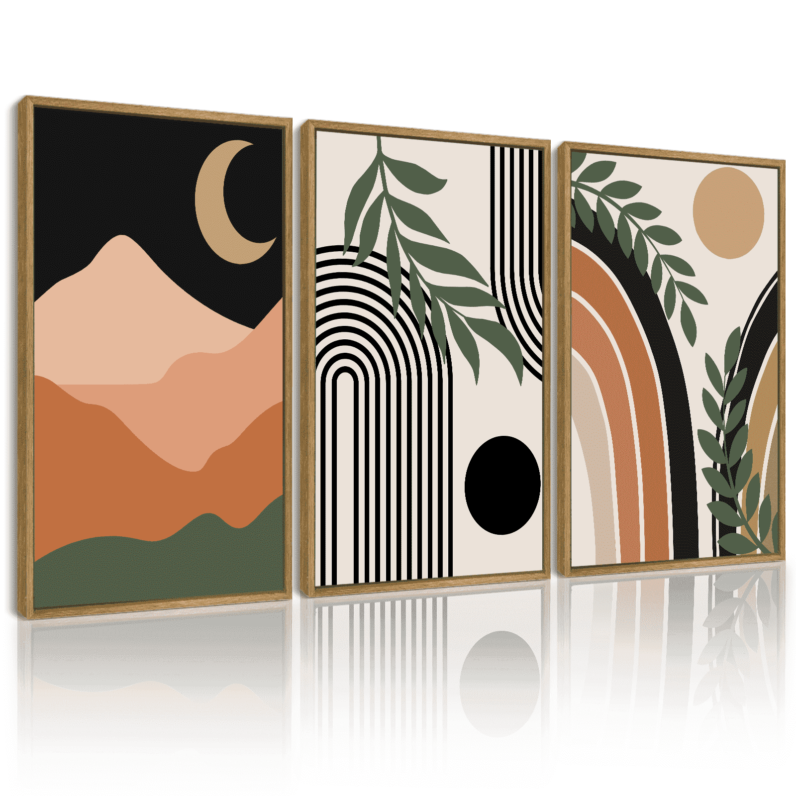 Drsoum Boho Wall Decor Modern Botanical Wall Art Minimalist Bohemian Moon Phases Painting 11x14in3pcs Natural Framed