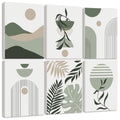 Drsoum Botanical Boho Wall Art Modern Sun Decor Minimalist Green Leaf Wall Painting 8x10in6pcs Natural Framed