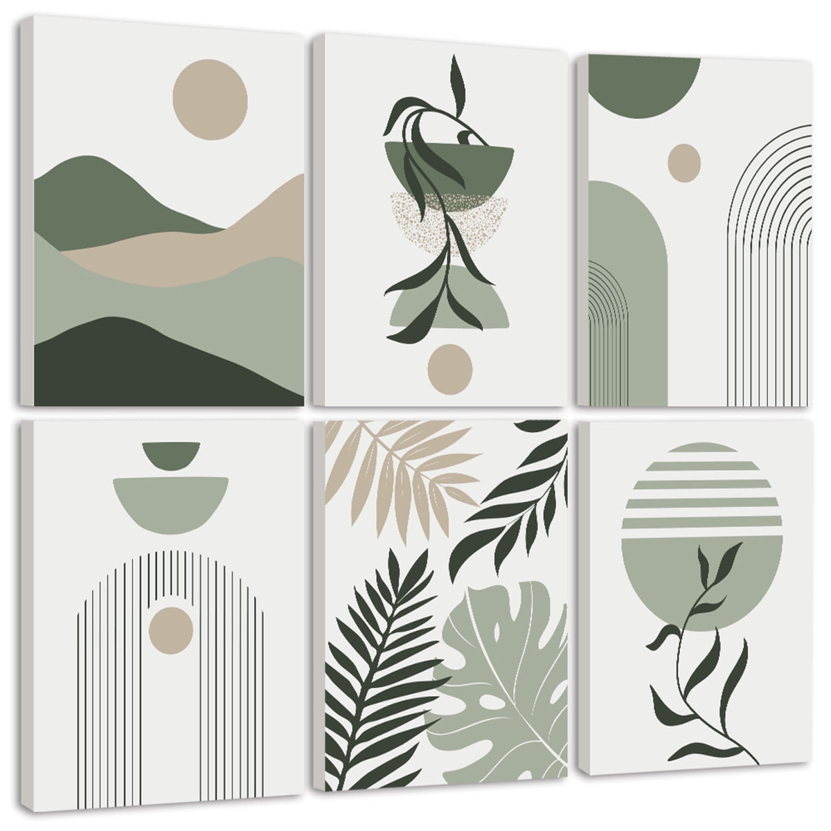 Drsoum Botanical Boho Wall Art Modern Sun Decor Minimalist Green Leaf Wall Painting 8x10in6pcs Natural Framed