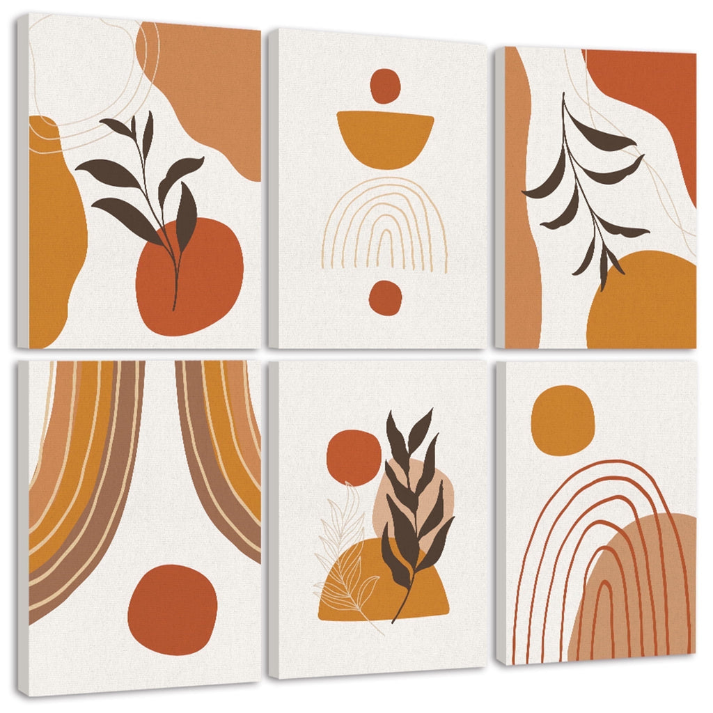 Drsoum Botanical Boho Wall Decor Modern Wall Art Minimalist Decor Geometry Wall Painting Ready to Hang 8x10in6pcs Natural Framed