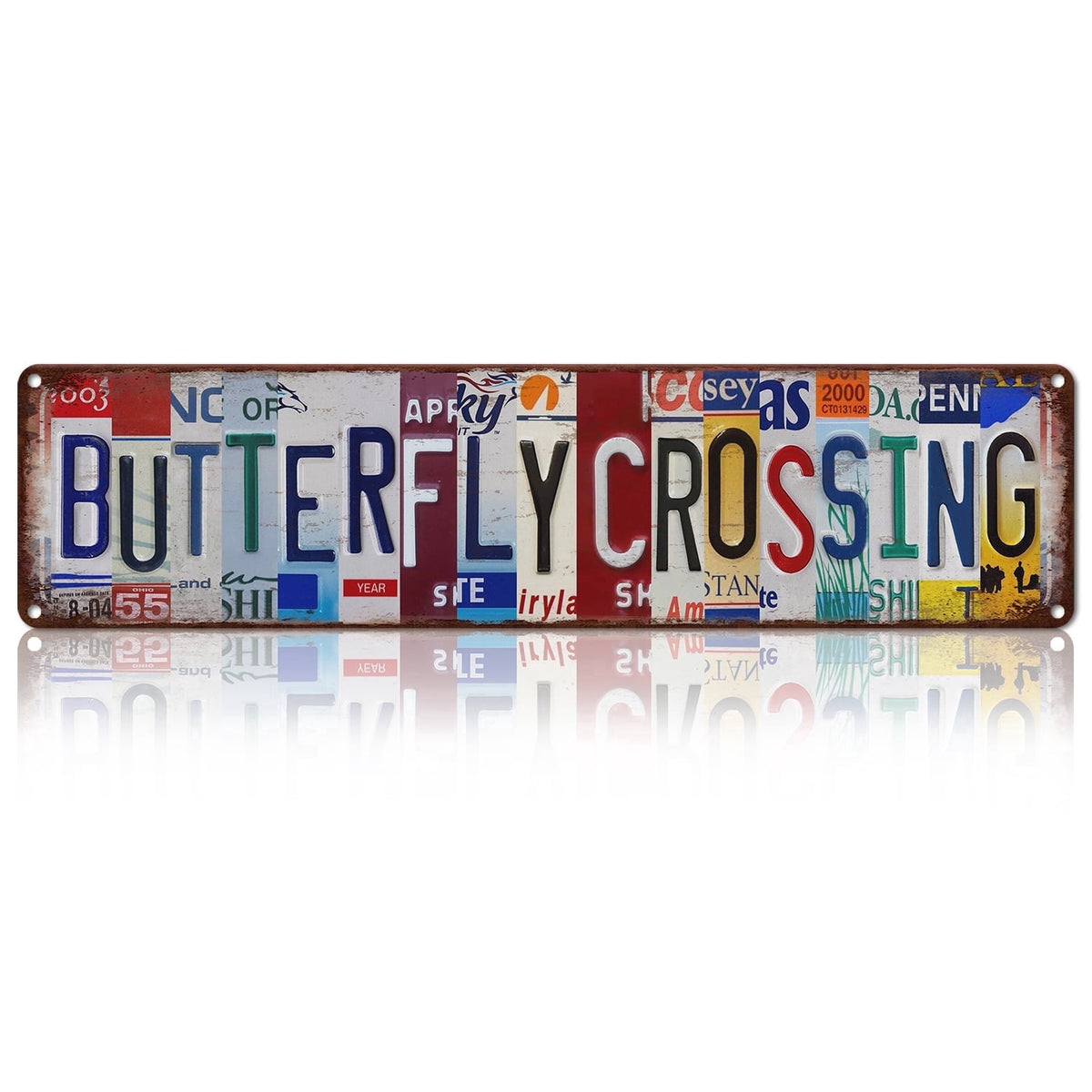 Drsoum Butterfly Crossing Metal Wall Decor Vintage Tin Sign 4x16 Inch Retro Retro License Plate Art for Home Room