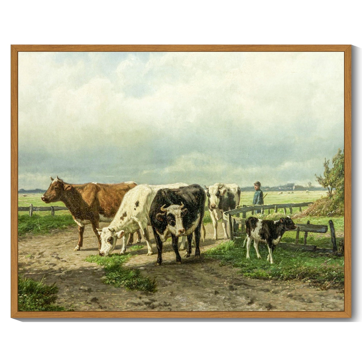 Drsoum Cow Farm Landscape Wall Art Dairy Cattle Classic Wall Prints Modern Farmhouse Kitchen Bathroom Office Decor 8x10in Natural Framed