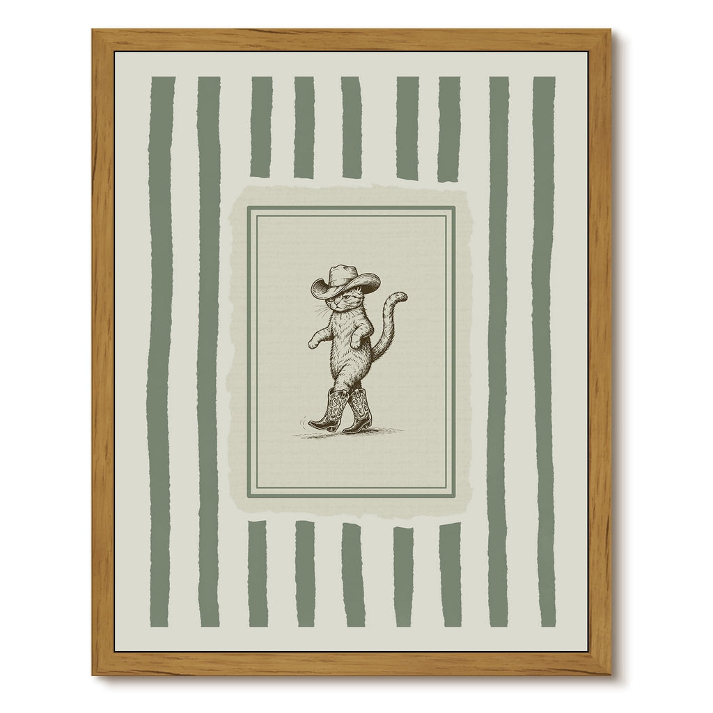 Drsoum Cowboy Cat Wall Art Framed Canvas Print 8x10 Inch