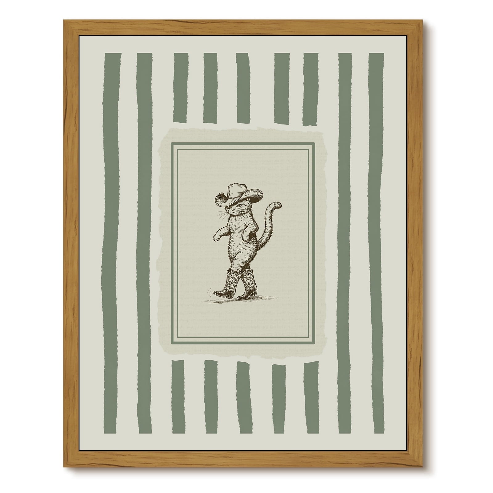 Drsoum Cowboy Cat Wall Art Framed Canvas Print 8x10 Inch