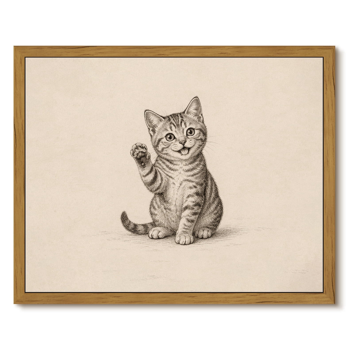 Drsoum Cute Waving Cat Sketch Animal Wall Art Decor 12x16