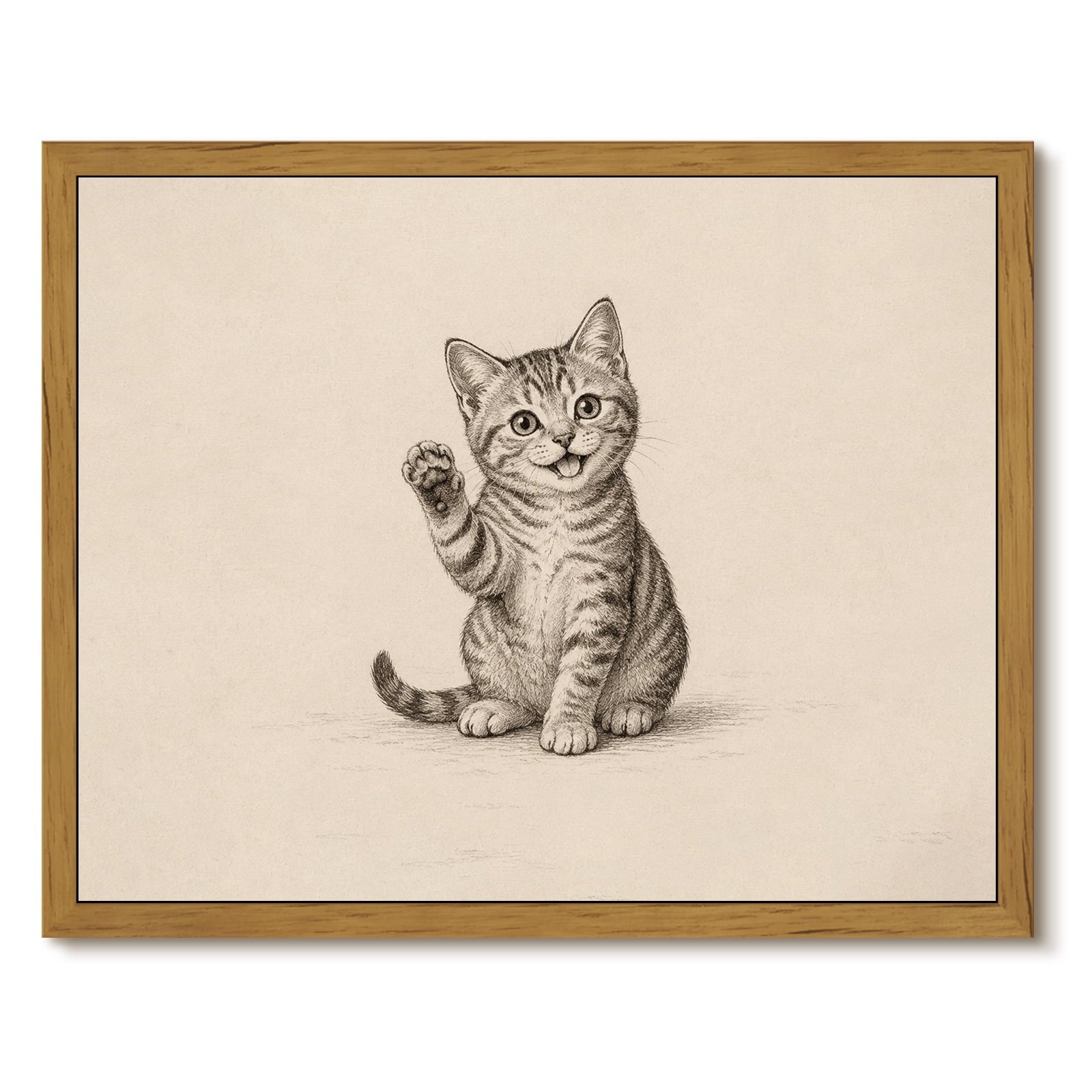 Drsoum Cute Waving Cat Sketch Animal Wall Art Decor 8x10