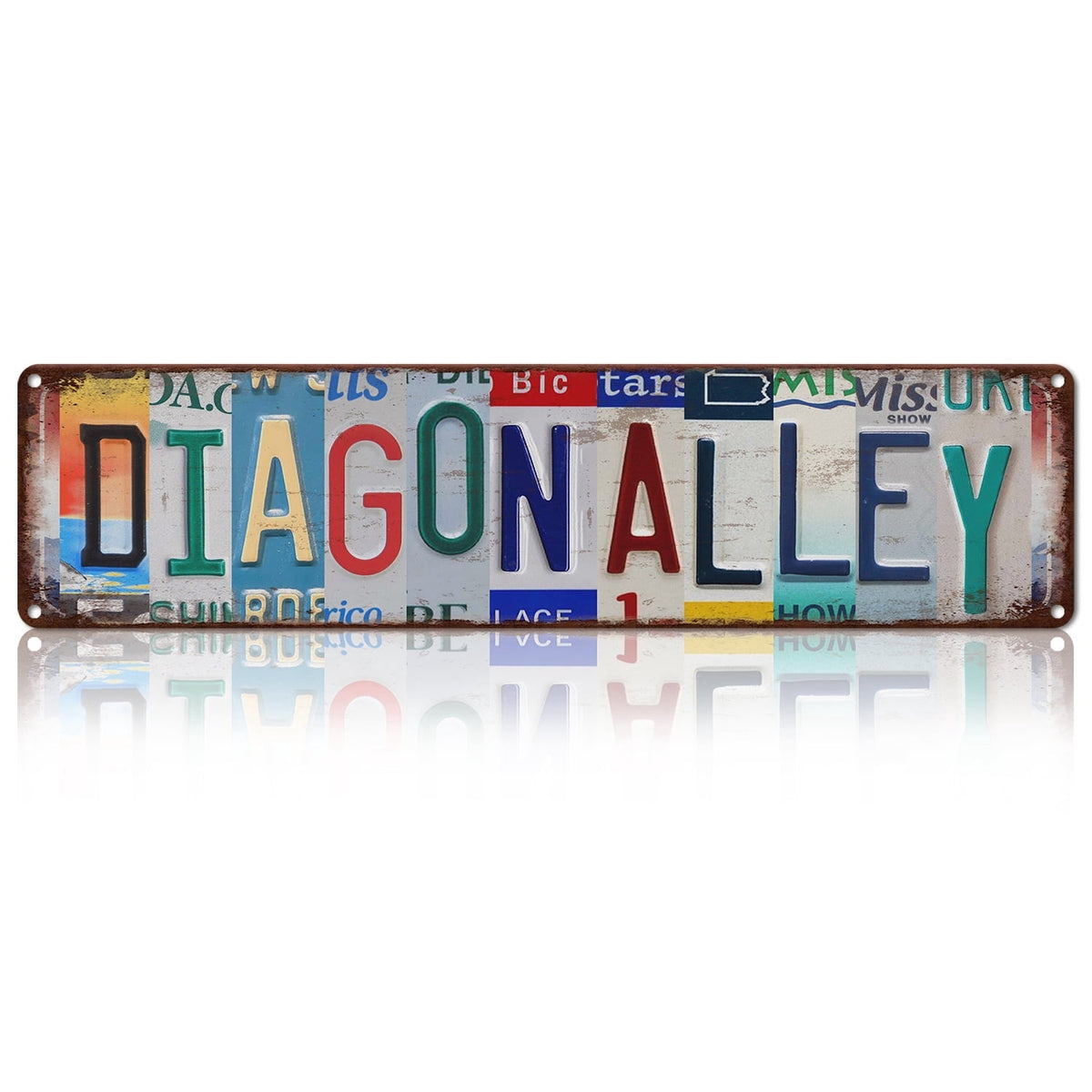 Drsoum Diagon Alley Vintage Metal Sign Vintage Novelty Retro License Plate Wall Decor 4x16