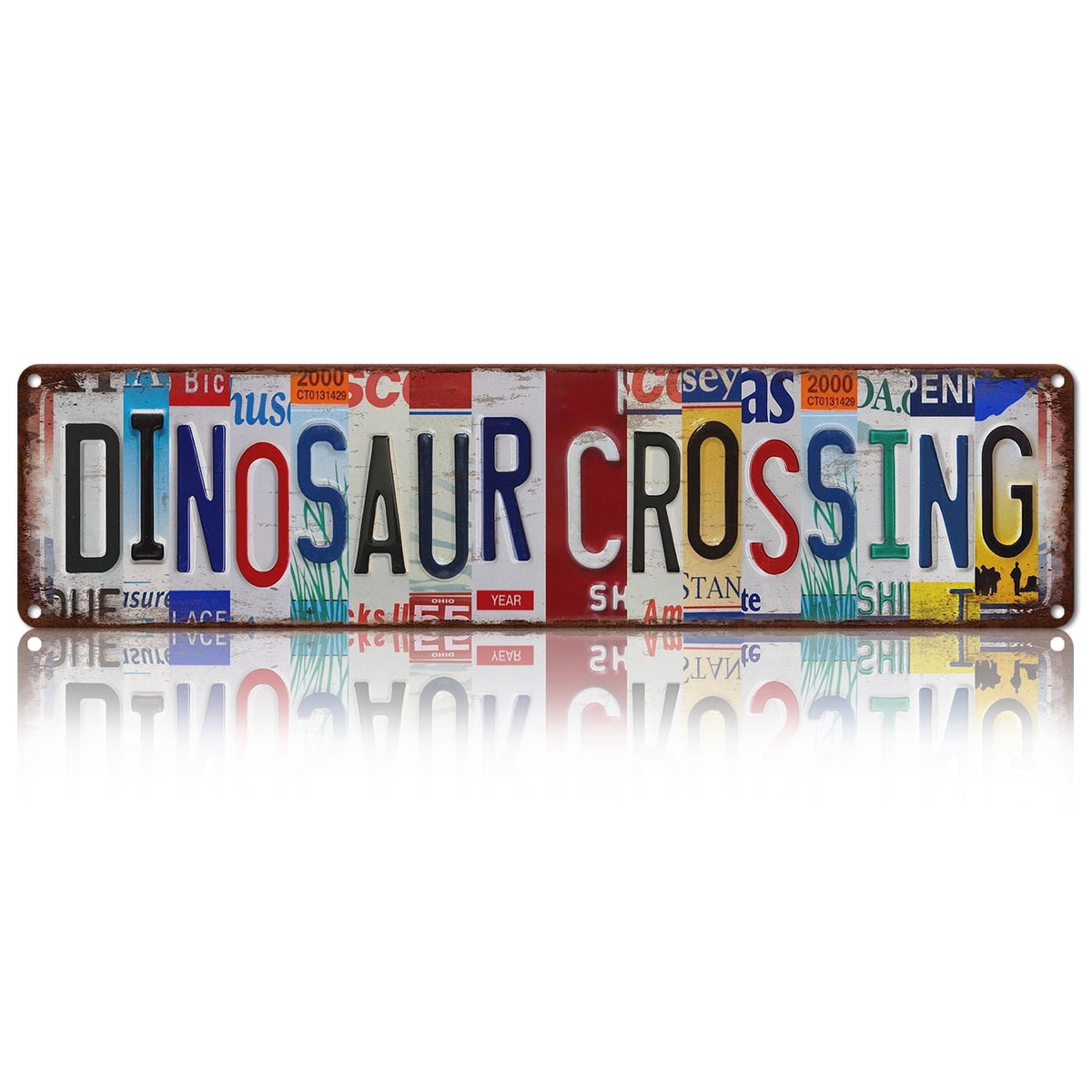 Drsoum Dinosaur Crossing Tin Sign Vintage Metal Retro License Plate Wall Decor for Classroom