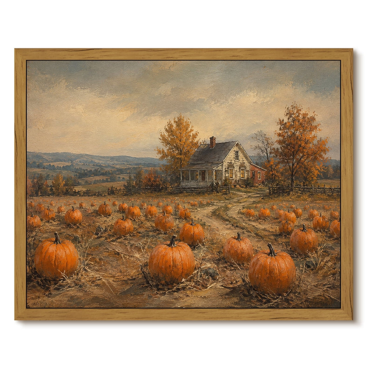 Drsoum Fall Pumpkin Patch Farmhouse Wall Art Framed Canvas Print 12x16 Inch