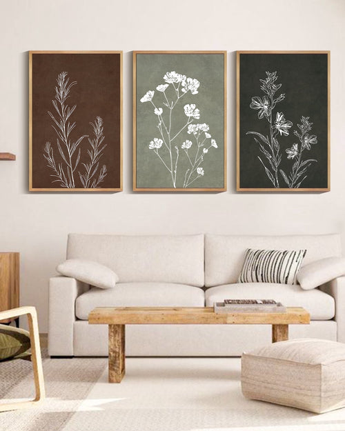 Drsoum Flower Wall Art 24x36in3pcs Large Natural Framed Vintage Floral Minimalist Wall Hanging Decor Farmhouse Living Room Bedroom Home Decor