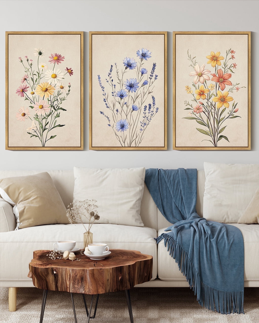 Drsoum Flower Wall Decor 16x24in3pcs Natural Framed Colorful Botanical Pictures Art Bathroom Home Office