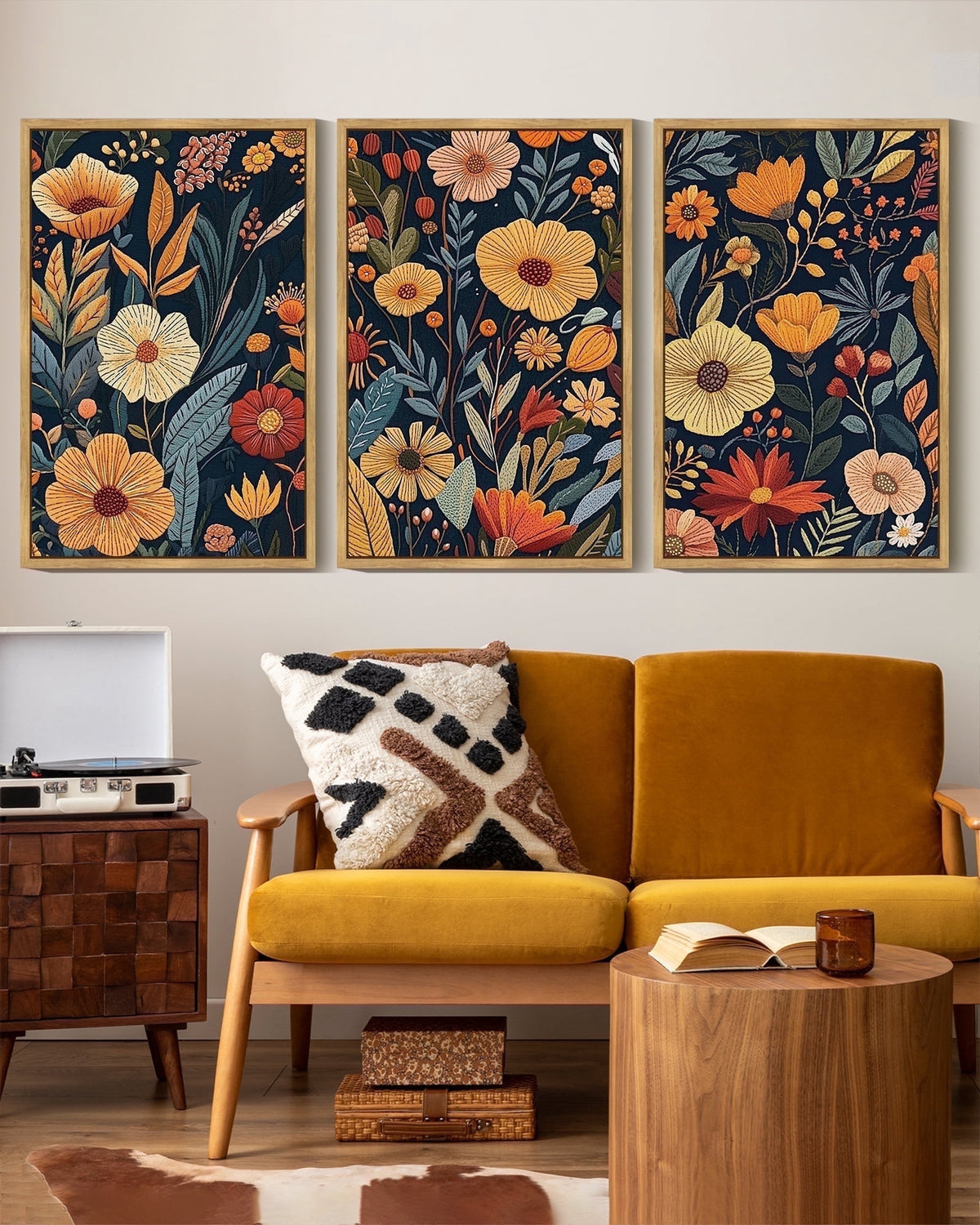 Drsoum Flower wall Art 16x24in3pcs Natural Framed Floral Wildflowers Decor for Bedroom living Room