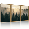 Drsoum Fog Pine Green Tree Forest Art Nordic Modern Mountain Artwork Prints Decor 11x14in3pcs Natural Framed
