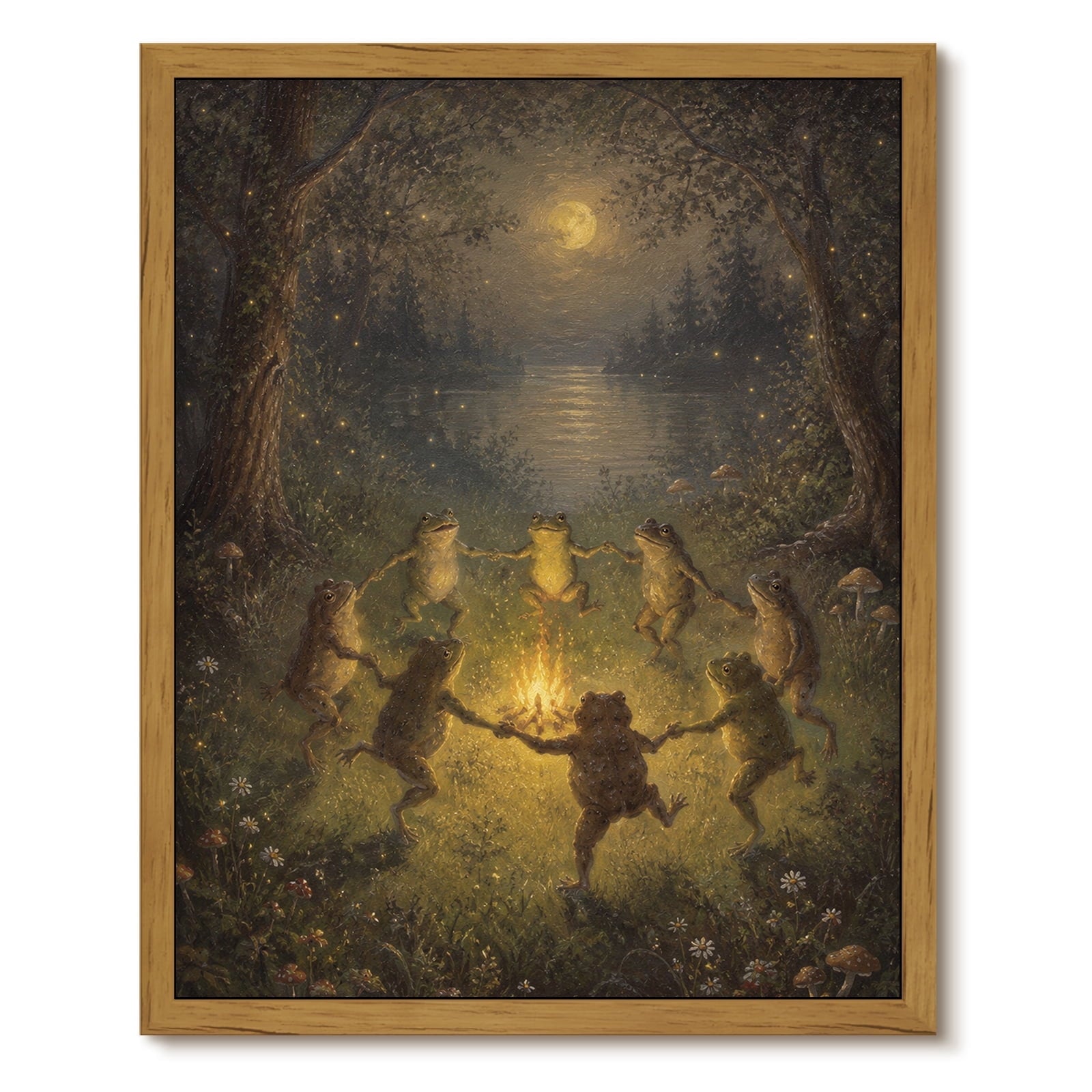 Drsoum Frog Campfire Wall Art Framed Canvas Print 12x16 Inch
