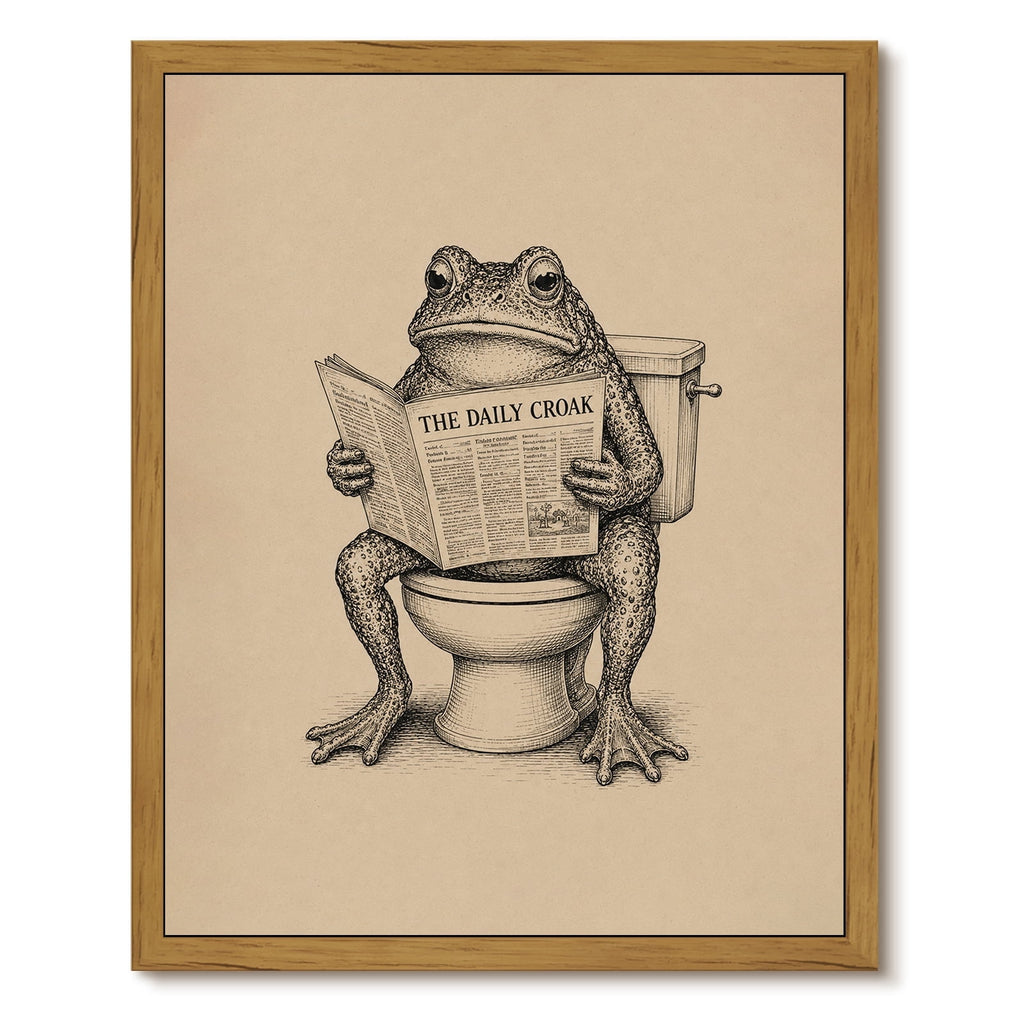 Drsoum Funny Frog Reading Newspaper on Toilet Bathroom Decor 12x16