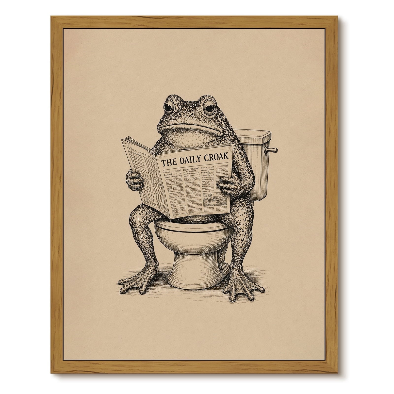 Drsoum Funny Frog Reading Newspaper on Toilet Bathroom Decor 12x16