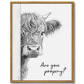 Drsoum Funny Highland Cow Bathroom Wall Art Rustic Farmhouse Wall Decor with Humorous Are You Pooping Canvas Print Cute Animal Canvas Art for Restroom 11x14in Brown Framed