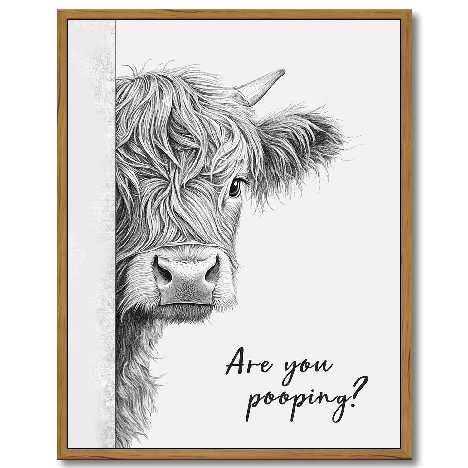 Drsoum Funny Highland Cow Bathroom Wall Art Rustic Farmhouse Wall Decor with Humorous Are You Pooping Canvas Print Cute Animal Canvas Art for Restroom 11x14in Brown Framed