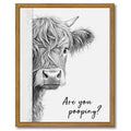 Drsoum Funny Highland Cow Bathroom Wall Art Rustic Farmhouse Wall Decor with Humorous Are You Pooping Canvas Print Cute Animal Canvas Art for Restroom 8x10in Brown Framed