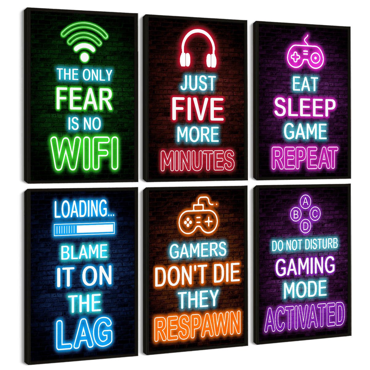 Drsoum Gamer Room Art for Boys Wall Art Neon Gaming Room Decor Game Poster Wall Decor Teenage Boy Room 8x10in6pcs Black Framed