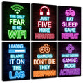Drsoum Gamer Room Art for Boys Wall Art Neon Gaming Room Decor Game Poster Wall Decor Teenage Boy Room 8x10in6pcs Natural Framed