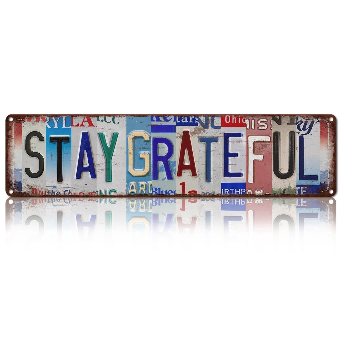 Drsoum Generic Brand Stay Grateful Vintage Metal Sign Vintage License Plate Wall Decor