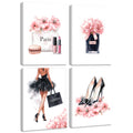 Drsoum Glam Pink Fashion Woman Wall Art Ladies Beauty Makeup Room Decor 8x10in4pcs Natural Framed